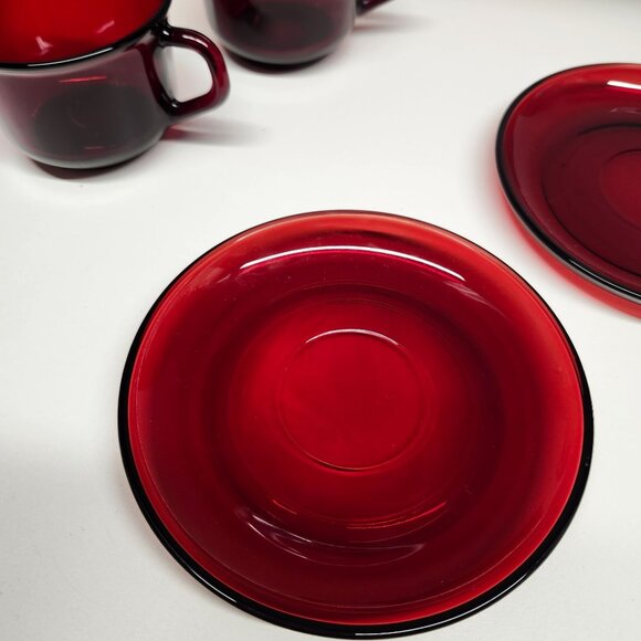Ruby Red Glass Arcoroc France Classique Design Cup & Saucer Sets - Picture 4 of 10